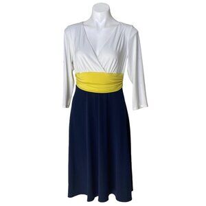 Coldwater Creek Colorblock A-Line Dress, Navy Yellow White Women's Size 10